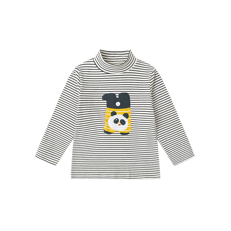 嘟嘟家【抗静电】男童打底衫冬款儿童长袖T恤半高领冬装女童上衣童装潮 米白色 90