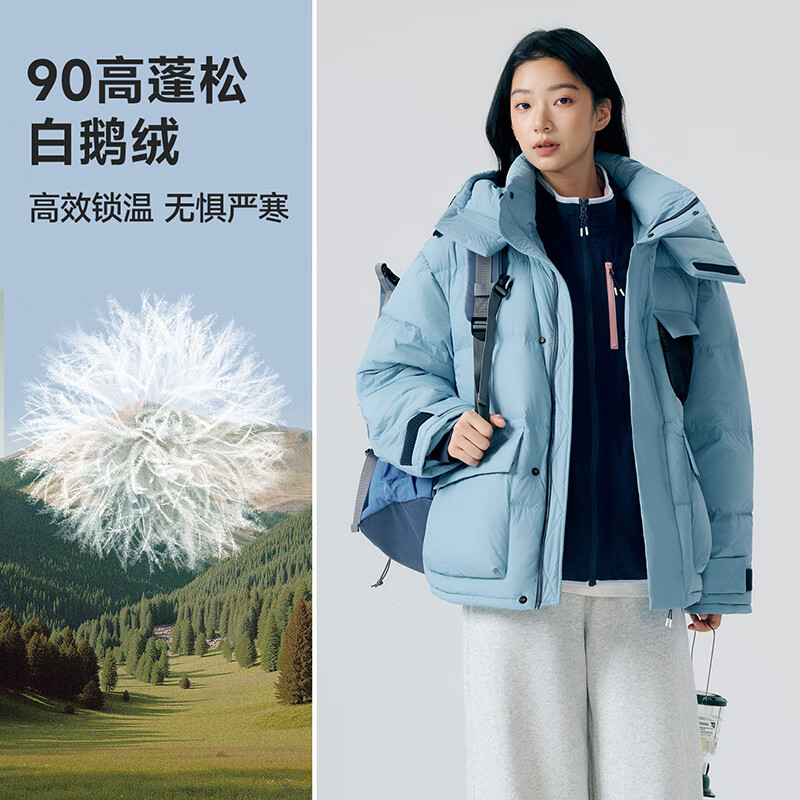 VVCLife羽绒服男女款2025冬季休闲百搭面包服外套 蓝色 S
