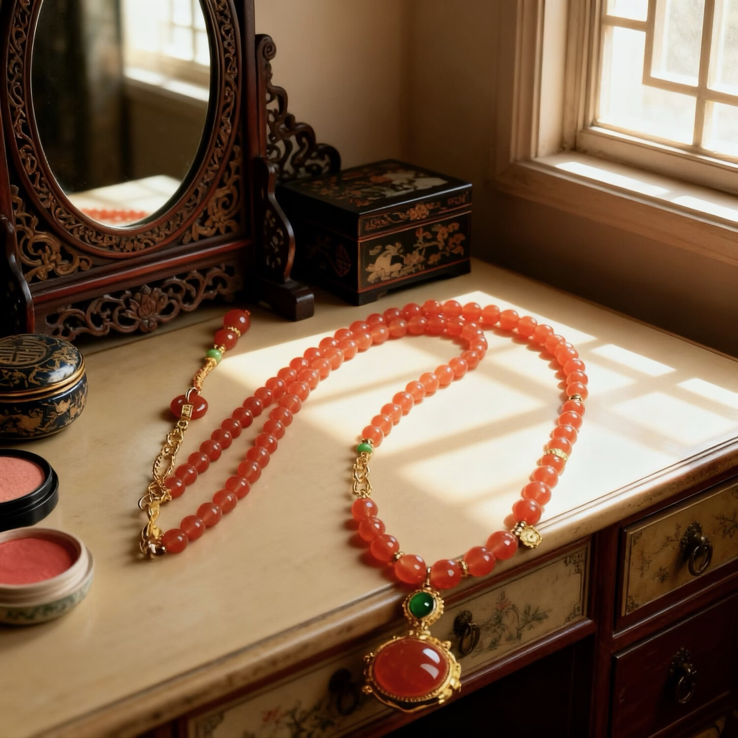 新年礼物本命年中国风时尚天然川料南红项链吊坠平安扣护身符挂件