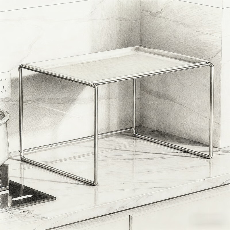 尔思家微波炉置物架厨房台面支架多层空气炸锅收纳架子不锈钢烤箱支架 奶油白-小号加高【不锈钢】