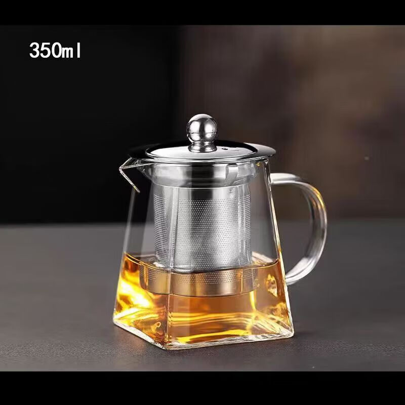 玻璃茶壶家用过滤泡茶器耐高温花茶壶四方煮茶壶350ML+不锈钢内胆
