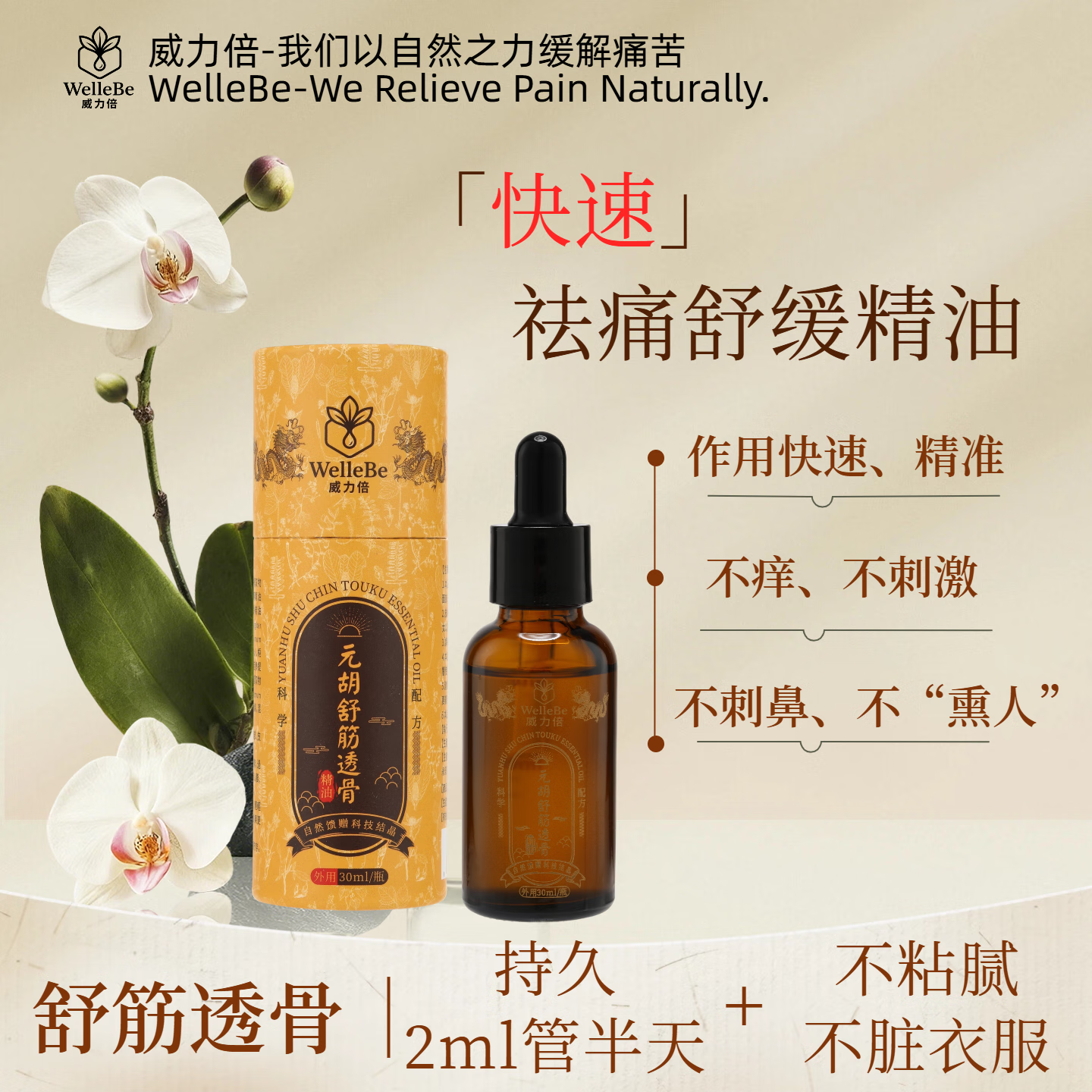 威力倍 WELLEBE威力倍元胡镇痛祛痛精油活络油腰疼腿疼手腕疼肩膀疼手腕疼不过敏 浅黄色 京东折扣/优惠券