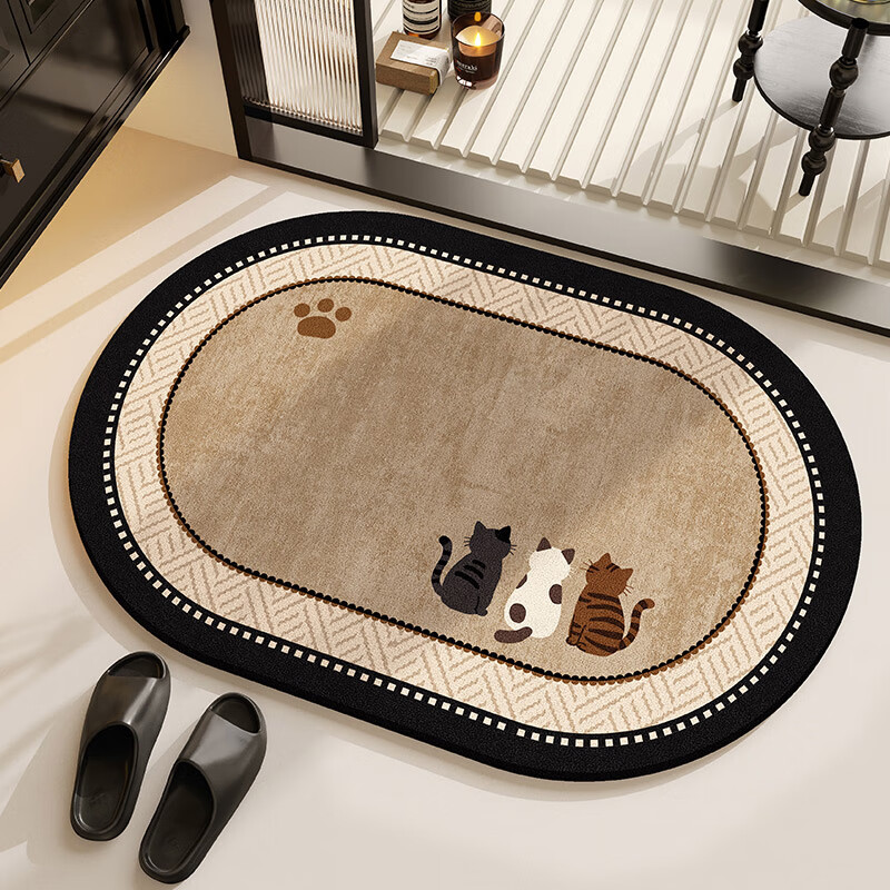 斯蒂曼妮 CITY·MANNI小清新浴室防滑地垫可爱卡通卫生间吸水速干椭圆脚垫加厚耐磨地毯 吉汪兆丰椭圆 40x60cm【吸水速干】抑菌防滑