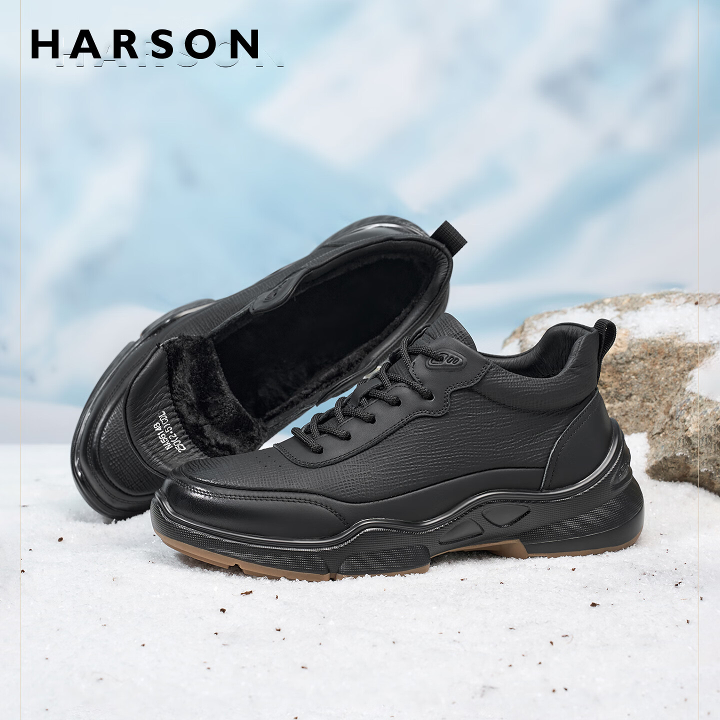哈森（Harson）牛皮革男鞋秋冬运动皮鞋厚底商务休闲鞋公务通勤健步鞋2025年新款 黑色加绒（6148） 43