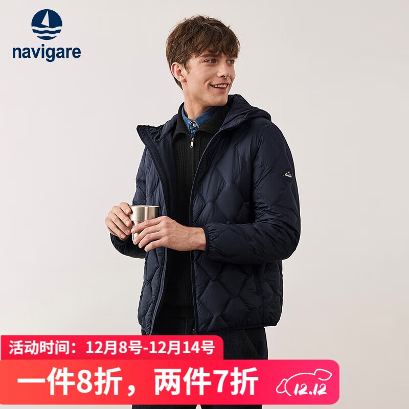 纳维凯尔意大利小帆船三防羽绒服男轻暖连帽外套1331604505 蓝 L/50 