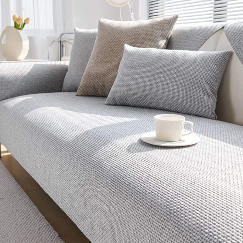 无印良品沙发垫仿棉麻四季通用沙发垫防滑沙发座垫皮沙发专用垫沙发盖垫 日式仿棉麻-朴居浅灰（ 高密编织 6D硅胶更防滑） 沙发垫定制 （联系客服享优惠）