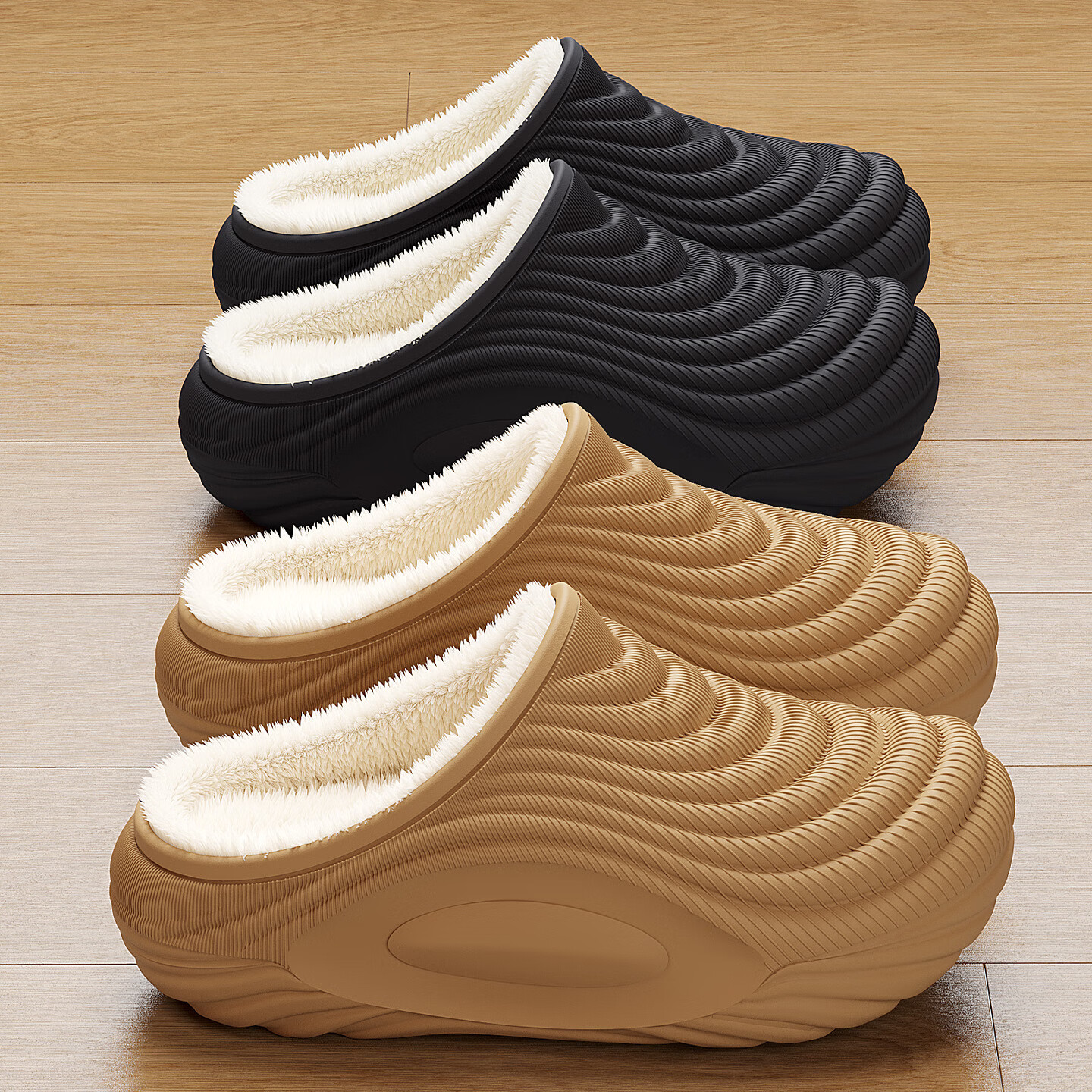 FZT防水棉拖鞋男2025新款加绒加厚秋冬季外穿厚底防臭居家毛绒棉鞋女 咖色 36-37 标准码