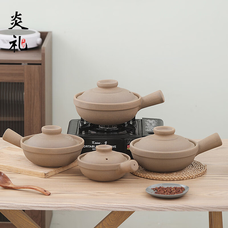 炎礼陶瓷老式煲仔饭单柄土砂锅家用传统粗陶带手柄无釉燃气灶干烧 原陶单柄砂锅-(2000ml)2000ml 2000ml