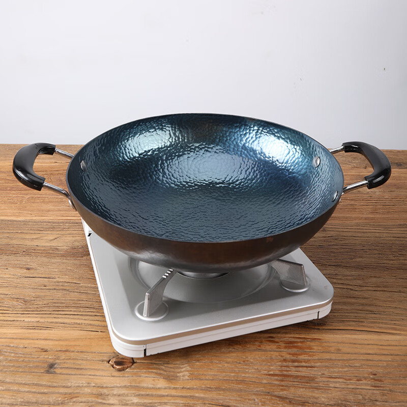 谭铁匠正宗山东章丘老式手工双耳大铁锅不易粘家用炒菜锅熟铁炒锅无涂层 双耳镜面铁锅【已开锅】4-9人适用 38cm