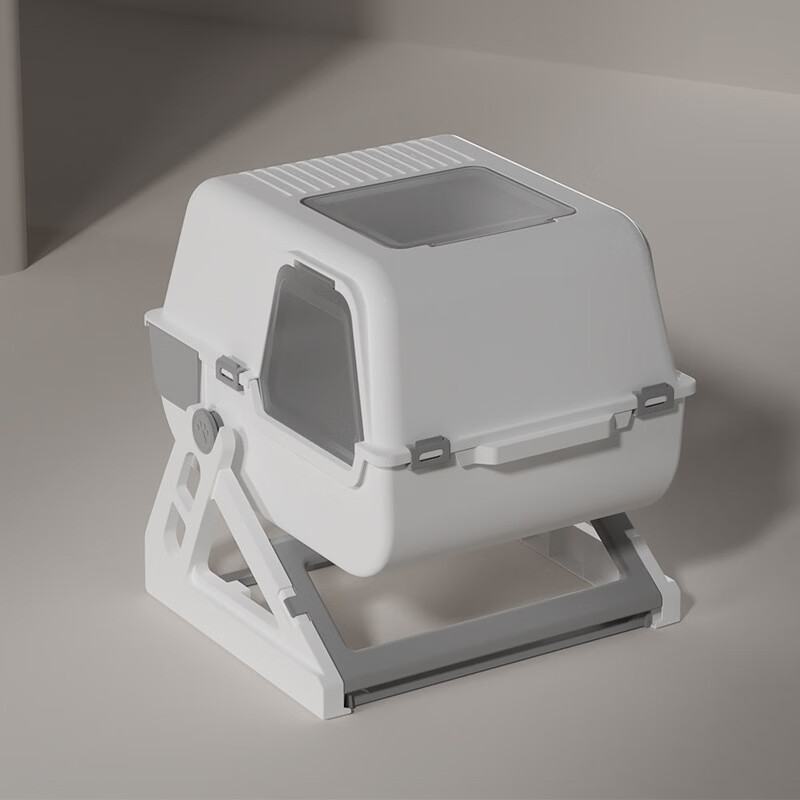 乐优派半自动猫砂盆封闭式超大号防外溅厕所免铲屎专用马桶新款批发 白灰 全封闭猫砂盆+猫砂铲