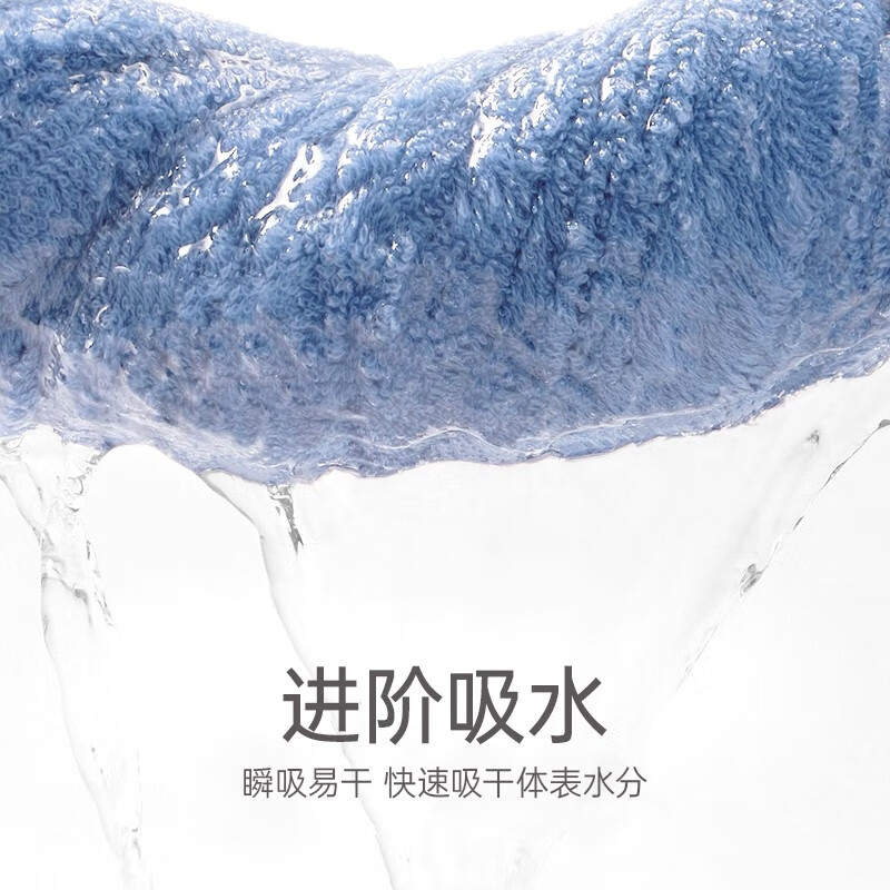 洁丽雅（grace）A类毛巾纯棉加厚洗脸洗澡巾男女士全棉柔软吸水成人情侣擦脸面巾 【7A抗菌】蓝+灰 2条