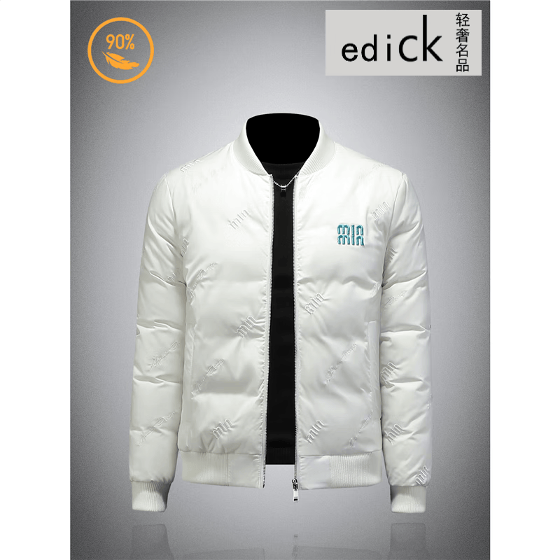 Edick意大利风品牌棒球夹克羽绒服男款冬季短款保暖外套潮流白色羽绒衣 白色 M （100-120斤）