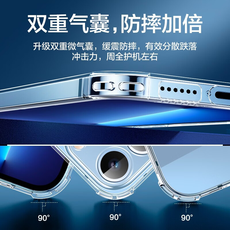 闪魔 苹果13手机壳 iPhone13 Pro Max气囊防摔超薄套镜头全包透明硅胶软壳 苹果13【全透明】十米防摔 透出裸机