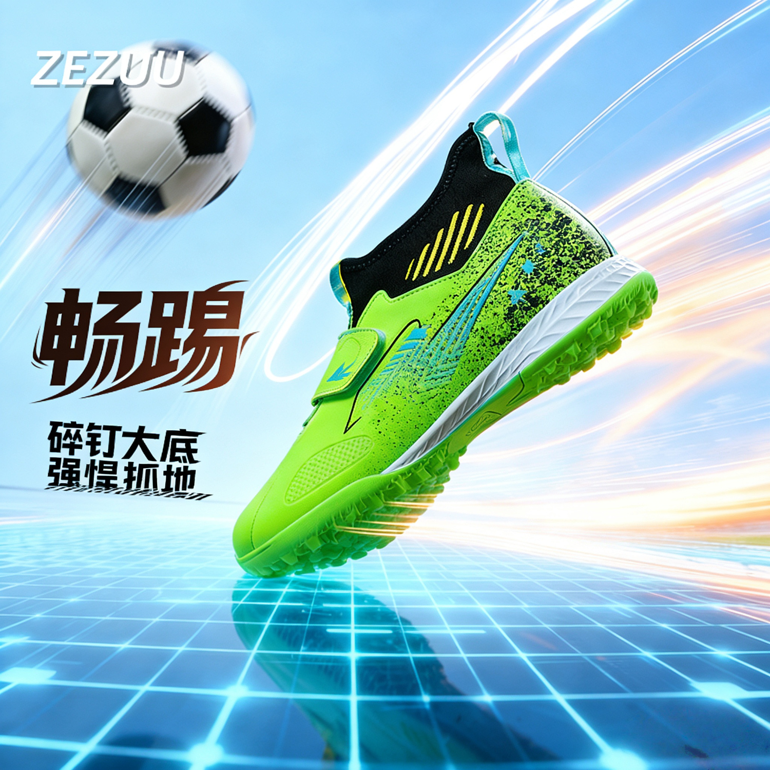 振足足球鞋男女超纤皮面6-12岁碎钉青少年透气减震运动儿童球鞋 绿色 30 京东折扣/优惠券