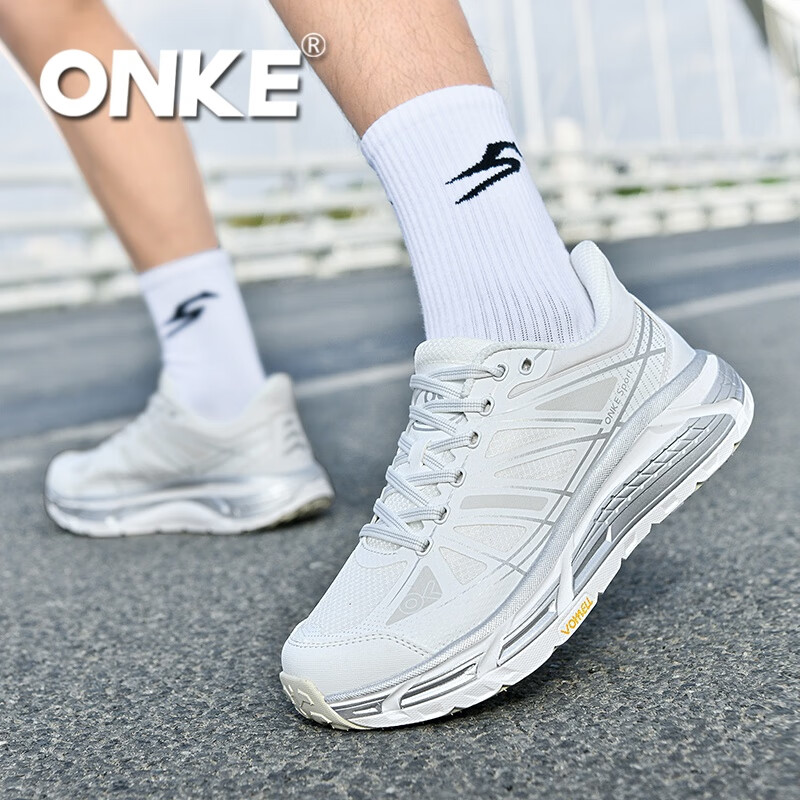 ONKE跑步鞋女春季新款轻便透气防滑减震男女鞋厚底增高耐磨运动跑步鞋 卡拉拉白 38