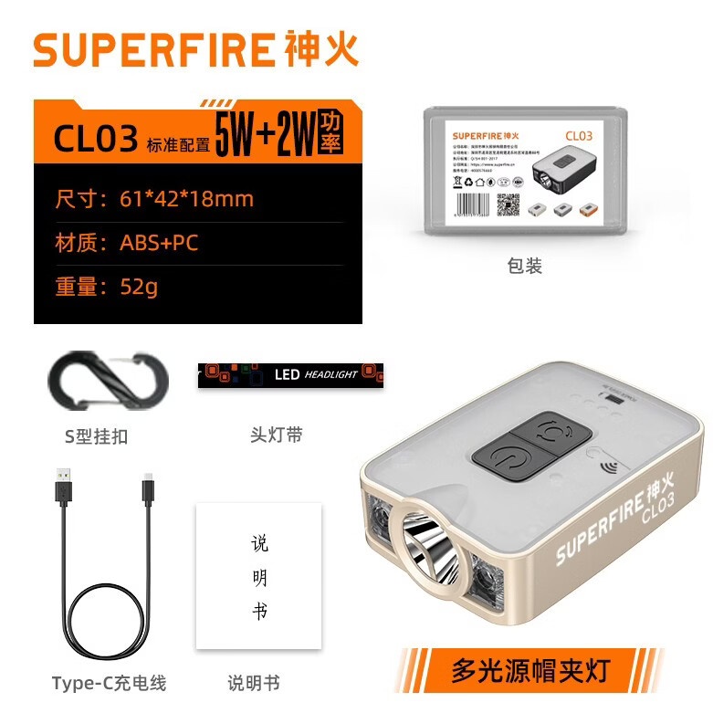 神火CL03感應(yīng)帽夾燈釣魚專用頭燈超亮強(qiáng)光戶外遠(yuǎn)射夜釣專用可充電 米白色揮手感應(yīng)/電量顯示/三燈