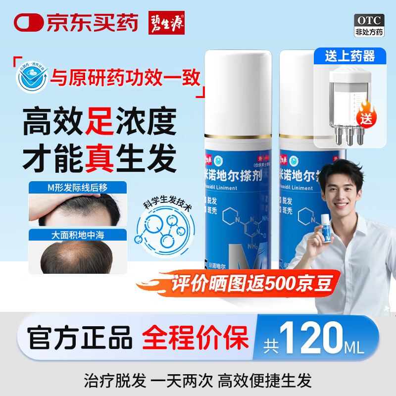 [碧生源]米诺地尔搽剂 5%*60ml 2盒装 5%*60ml/瓶 生发喷雾育发液防脱专用治疗脱发斑秃 送上药器 推荐购买
