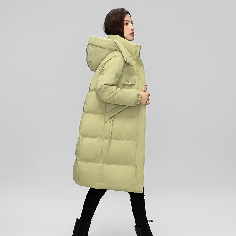 南极人（Nanjiren）长款羽绒服女士2025新款可脱卸帽子潮流时尚通勤保暖外套30850 豆绿色 M (160/84A)