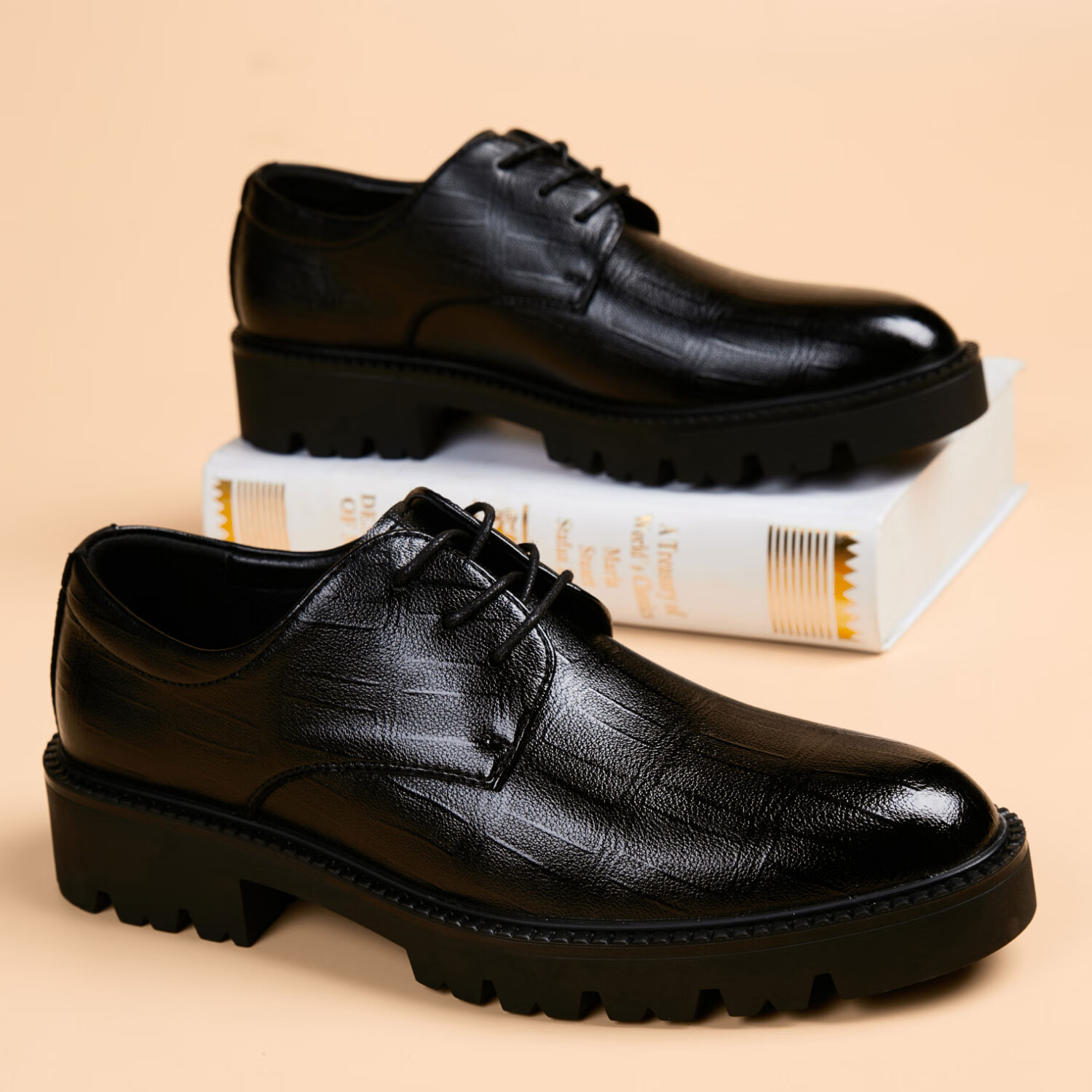 Walker Shop轻奢品牌皮鞋男款真皮厚底英伦透气软底内增高婚鞋商务正装男鞋 高档黑色【品牌男鞋 礼盒包装】 42