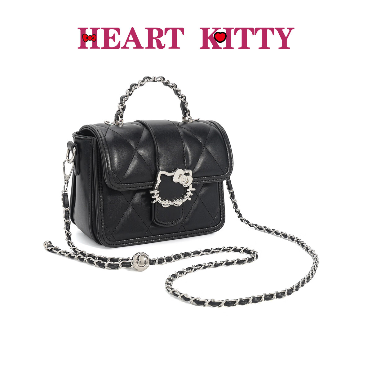 HEART KITTY高颜值小方包女士高级感斜挎包小香风手提单肩链条包包生日礼物包 6603黑色