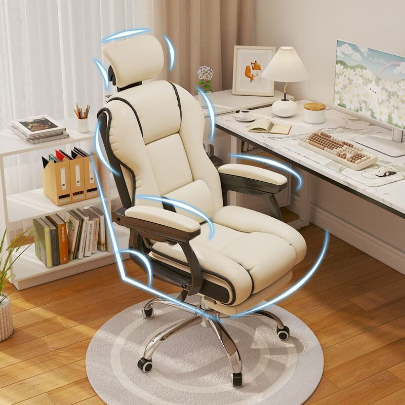 朵帝斯人体工学椅家用乳胶电脑椅宿舍电竞椅护腰可躺办公转椅工学椅子 脚踏+三级气杆+舒压头枕+高弹海绵-冰川白