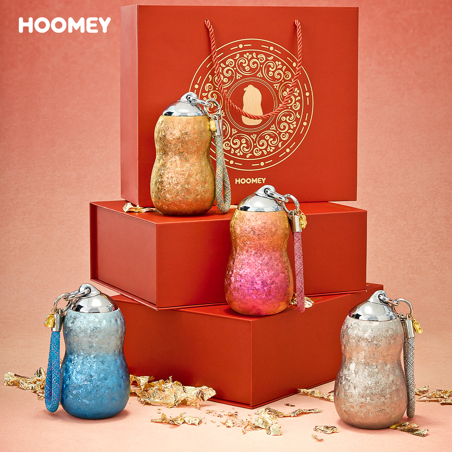 HOOMEY新年礼物花生钛杯吸管保温杯内外纯钛生日水杯子女生高颜值礼盒装 【99.9%内外纯钛+高定礼盒+代写贺卡】好事花生-300ml