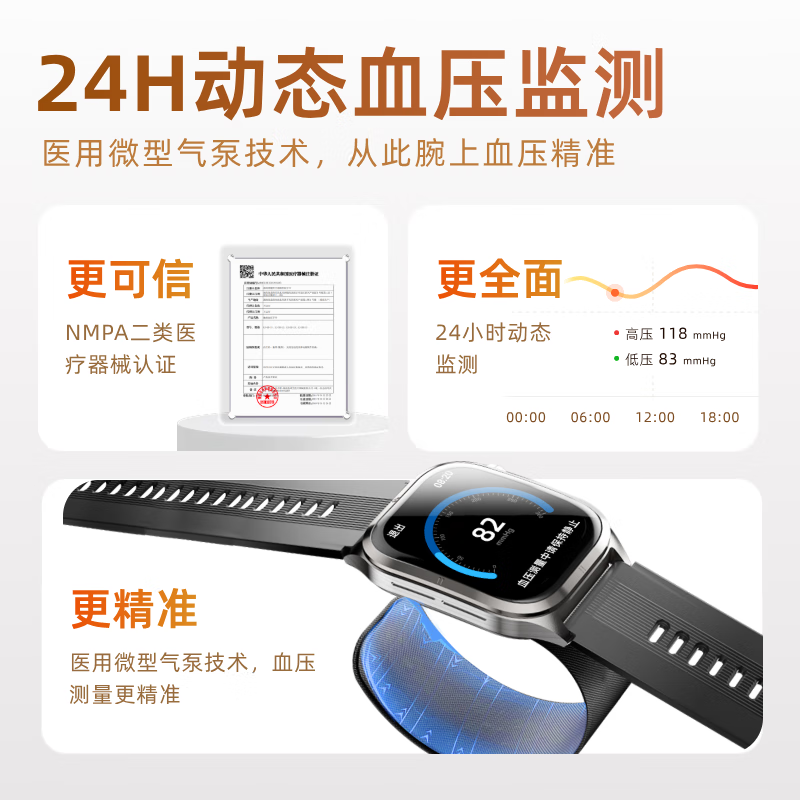 逸博士【原装正品，血压手表】适用华有为/ios机智能健康监测手表心率心电血糖血脂尿酸【医用级】NFC版 Pro版|气泵单次充放1.2万次|20天续航 【医疗级认证+德国高端芯片】全机型适用