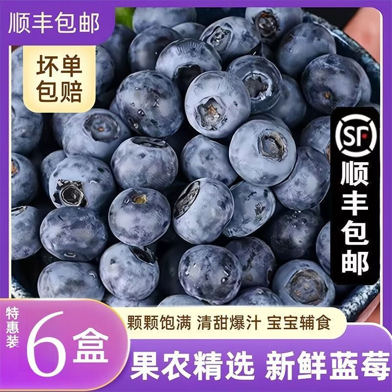 缦语【顺丰发货】云南花香蓝莓露天生态种植宝宝脆甜多汁营养健康 6盒【金标15mm+】 125g/盒【 顺丰上门 I 空运冷链】