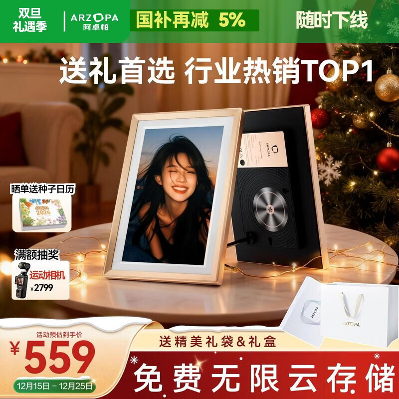 ARZOPA阿卓帕 10.1英寸数码智能云相框 高清电子相册 照片视频触摸播放  端午节礼物 D10香槟金
