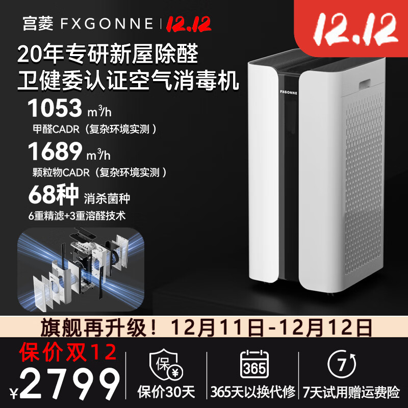 宫菱MARS空气消毒机空气净化器全效吸附分解除醛除菌除异味除猫毛花粉过敏原低噪全链路消杀11重滤净 5A医护级发烧欧盟认证款