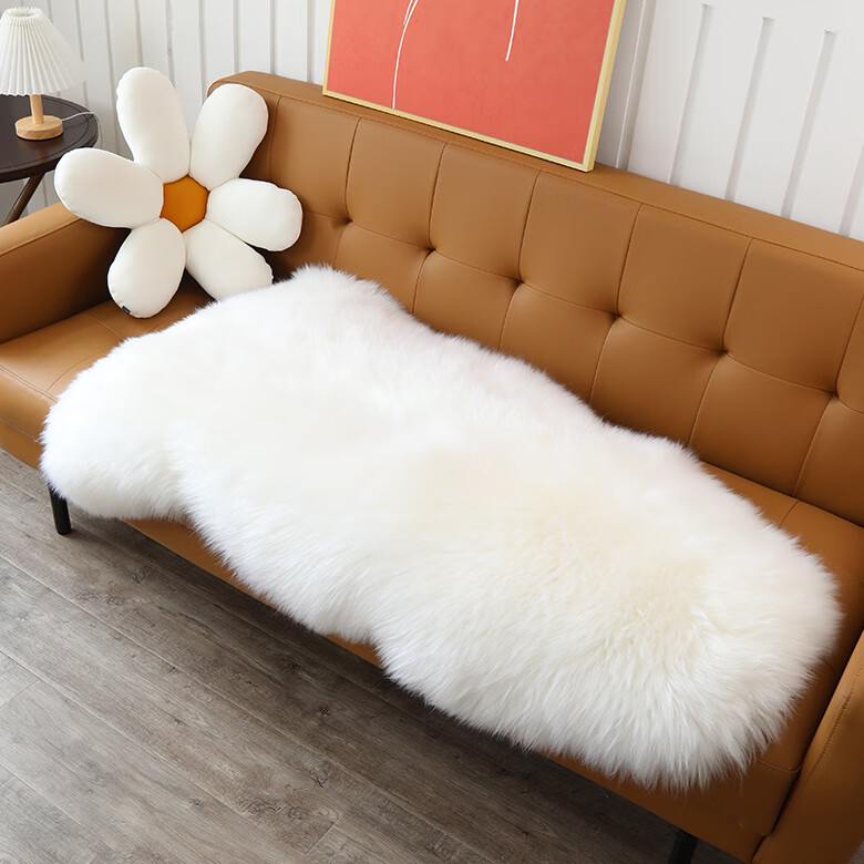 眷耐冬季羊毛沙发垫皮毛一体皮草坐垫加厚沙发套罩防滑羊皮地毯床头谈 浅灰色(皮毛一体) 50cm*60cm 精选（0.5P/两头平）