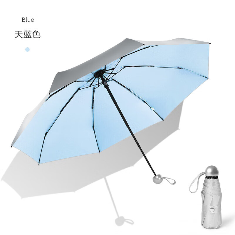 恋云【优选好物】新款钛银胶八股五折伞加大防晒折叠迷你两用雨伞 手动uv藏青(三折8骨) 21寸*8骨