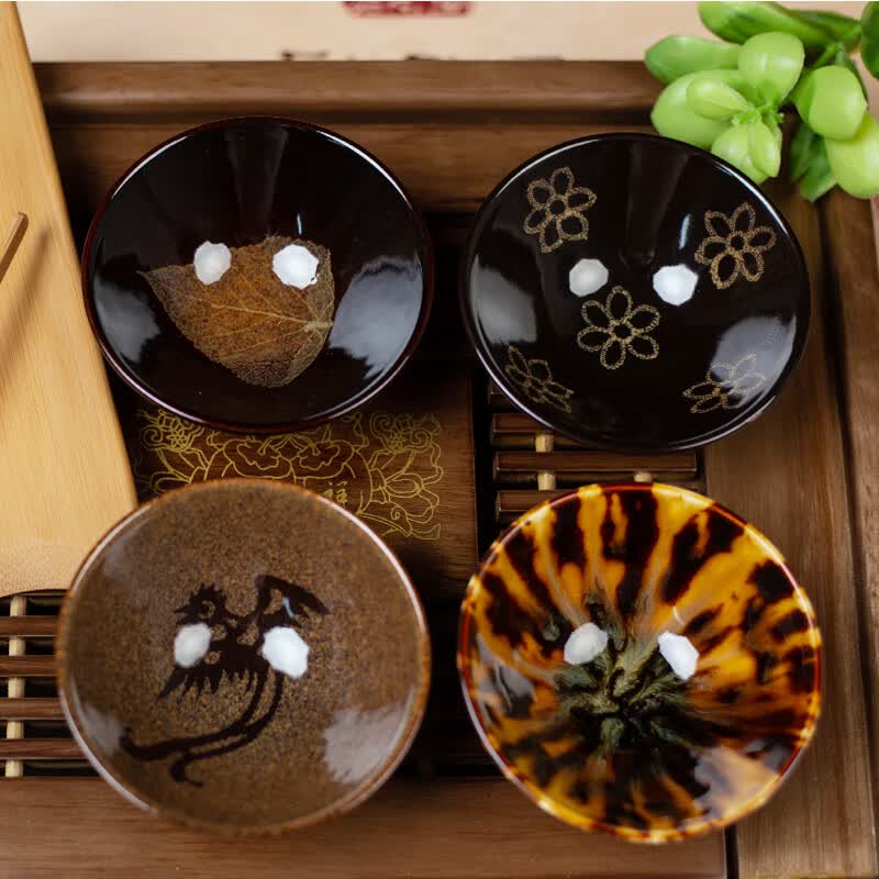 吉州窑陶瓷四大名盏木叶天目盏品茗杯组合杯4合1礼品茶盏主人杯