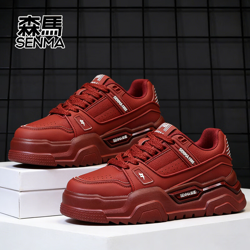 森馬新款男女款厚底增高运动休闲鞋男滑板鞋情侣款鞋 本命年红 41