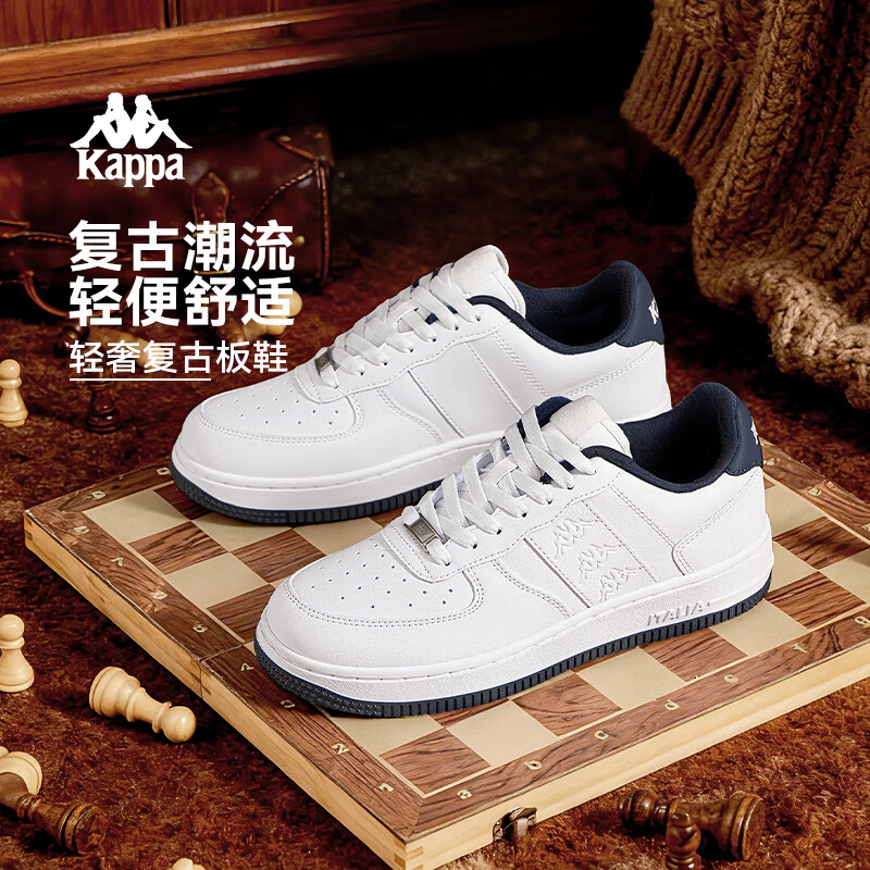 Kappa卡帕男鞋厚底板鞋男2025冬季新款百搭小白鞋增高休闲运动鞋子男款 经典白/海昌蓝-情侣款 40