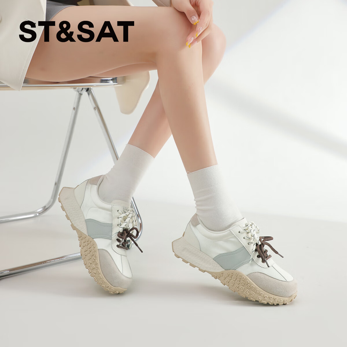 星期六（St&Sat）2026春季新款芭蕾德训鞋女鞋厚底百搭休闲鞋运动鞋双鞋带阿甘鞋女 黄色 38