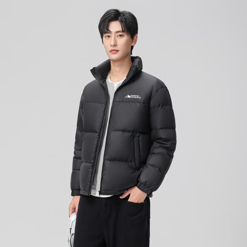 雪中飞【反季清仓】新款百搭时尚休闲斜插式口袋男女同款短款立领羽绒服 黑色|8056 2XL 185/100A