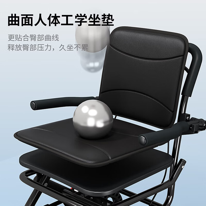 雅护邦老人代步手推车可推可座康复行走买菜助力器老年人辅助出门购物车 12寸-黑色-踏板-铝合金碳纤维转印
