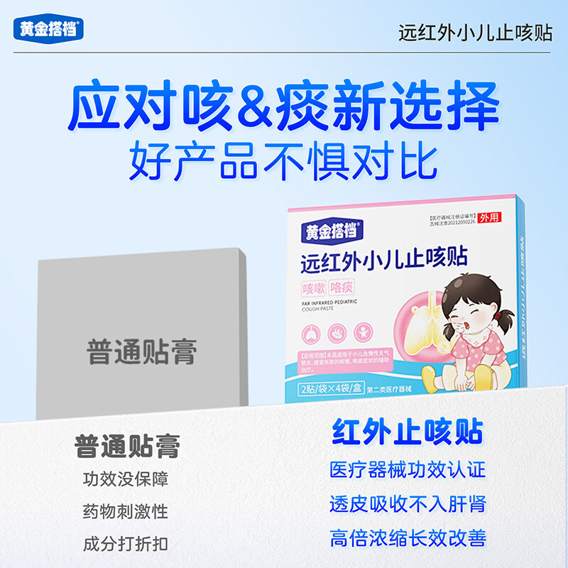 黄金搭档远红外小儿止咳贴儿童感冒支气管炎咳嗽止咳化痰清肺咽炎咽喉痛 1盒体验装【贵在运费不推荐】