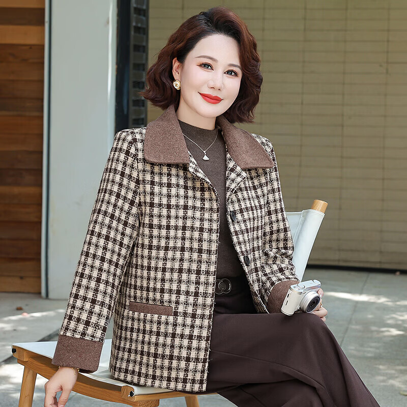 情罗兰（QINGLUOLAN）中老年女士春秋外套妈妈装50-60岁春季新款洋气春装女式上衣服女 517-2紫咖 XL （建议80-100斤）