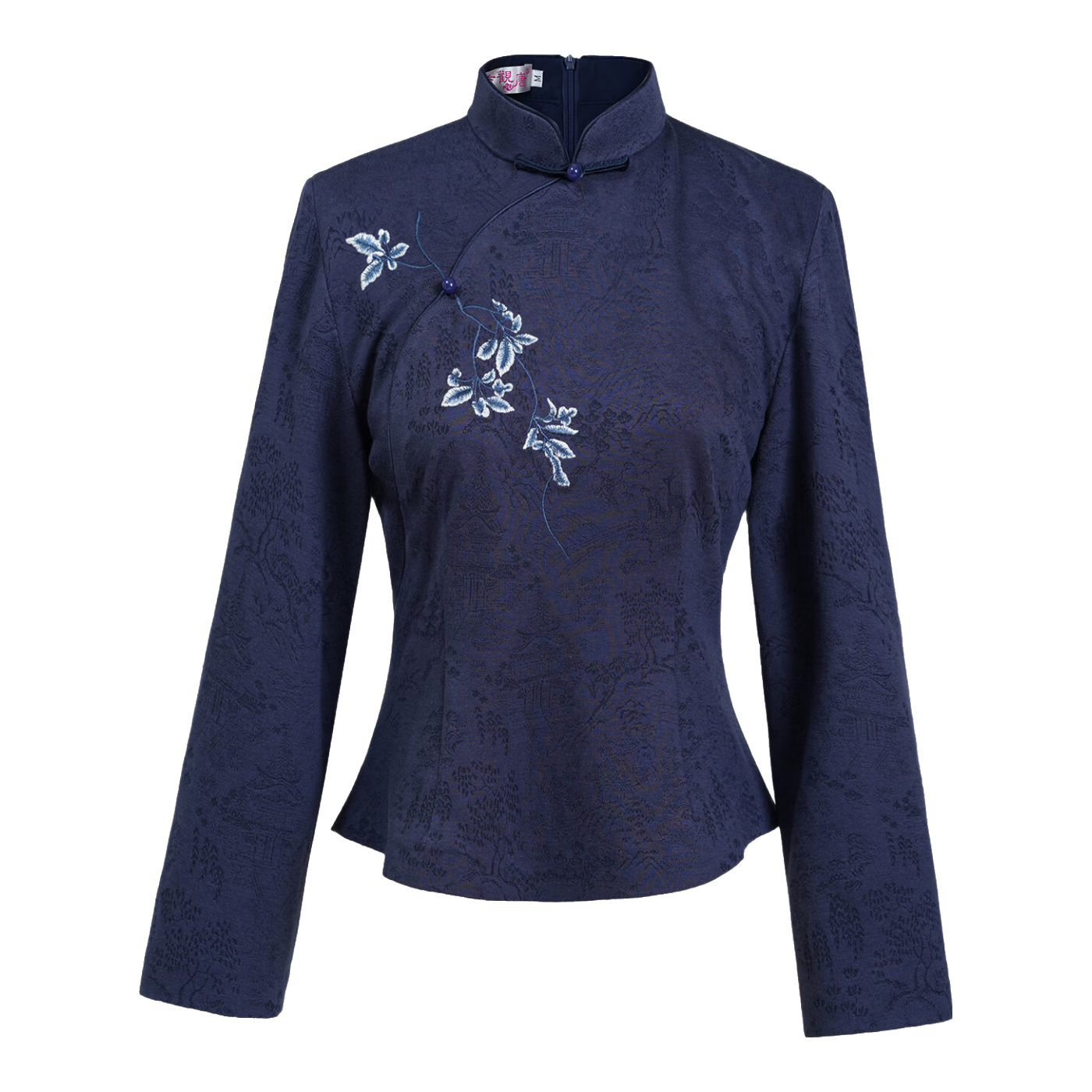 秀觀唐秀观唐兰亭2025秋装新款莱赛尔刺绣花弹力改良中国风旗袍唐装上衣 蓝色 M