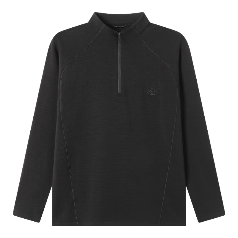 京东京造冬季男士美利奴羊毛加绒长袖t恤保暖运动半拉链卫衣新年 黑色XL