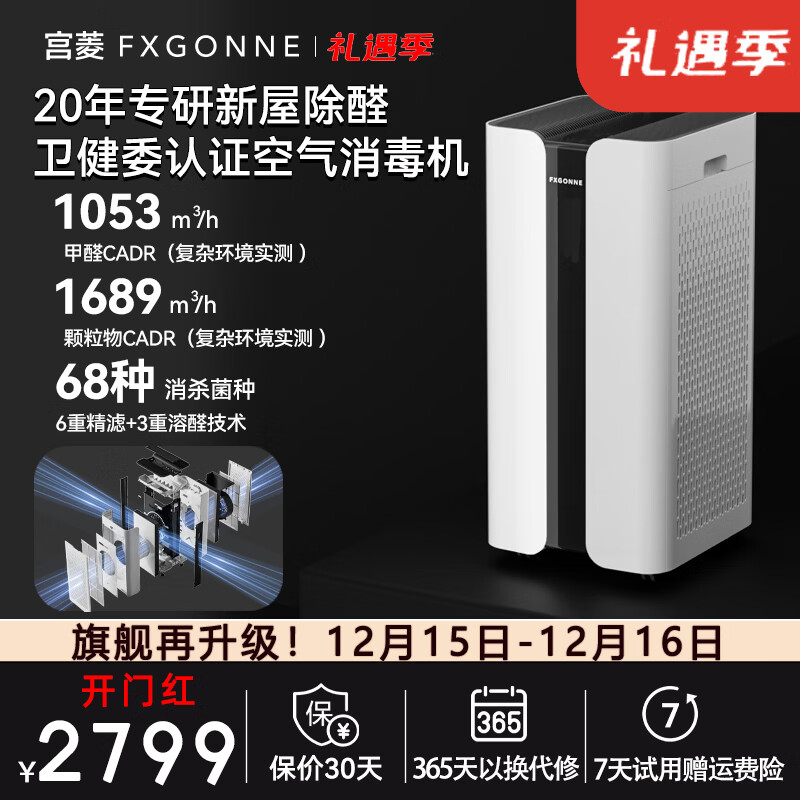 宫菱MARS空气消毒机空气净化器全效吸附分解除醛除菌除异味除猫毛花粉过敏原低噪全链路消杀11重滤净 5A医护级发烧欧盟认证款