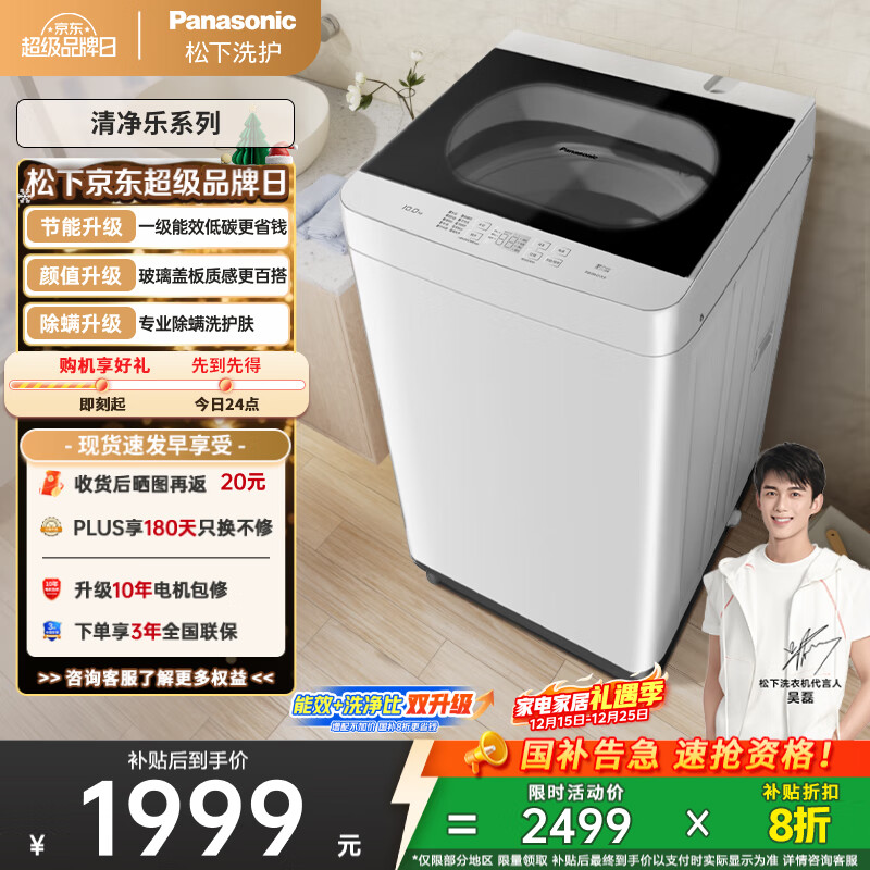 松下（Panasonic）抗菌除螨 波轮洗衣机 10KG 除螨羽绒羊毛洗 家用全自动XQB100-Q17CS以旧换新国家补贴