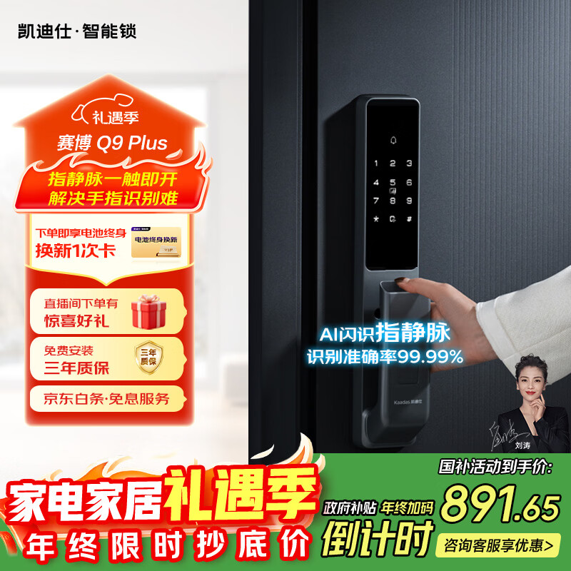 凯迪仕（KAADAS）智能门锁 指静脉指纹识别 智能锁 电子锁密码锁 赛博Q9 Plus