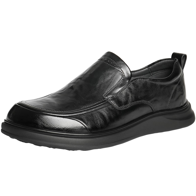 百麗男鞋質(zhì)感商務(wù)休閑皮鞋26春夏牛皮舒適通勤鞋A2326 黑色-一腳蹬 39