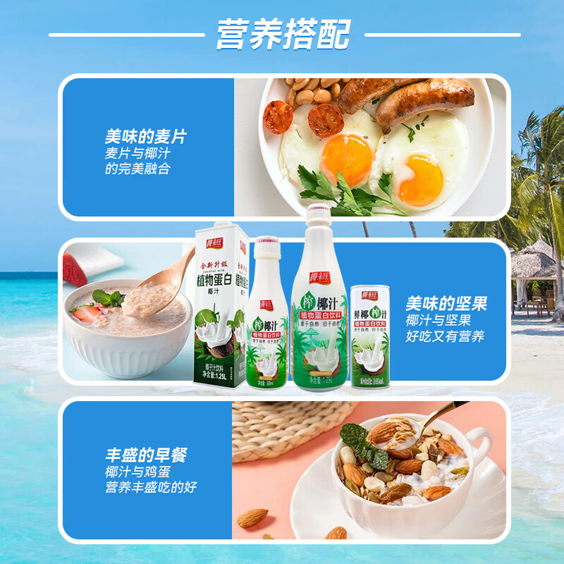 椰来旺进口鲜椰压榨汁椰汁果肉植物蛋白无添加低糖低卡椰子汁风味饮料 椰子汁1.25L*6瓶整箱装（方盒）