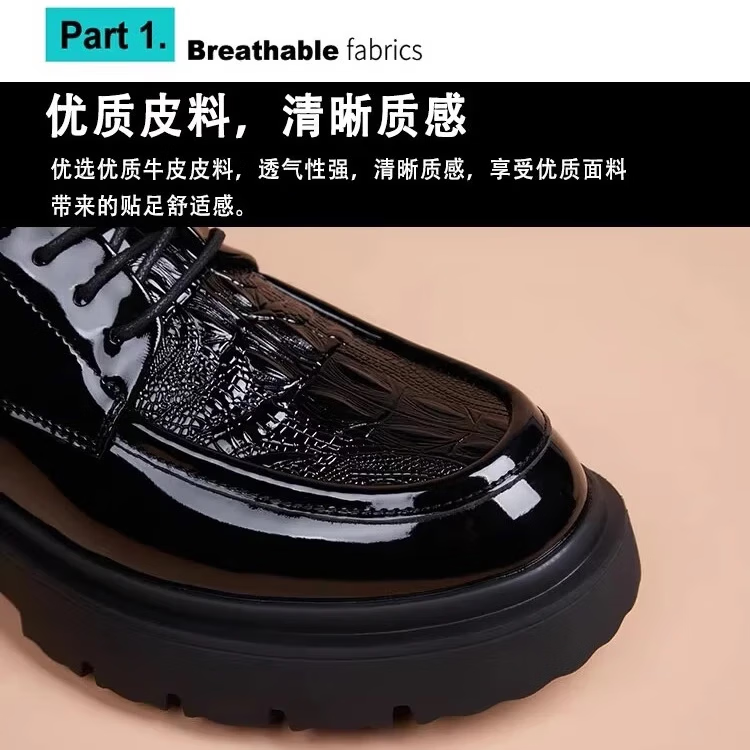Walker Shop高档皮鞋男款2026新款厚底增高商务休闲男士皮鞋防滑百搭结婚婚鞋 黑色冬季加绒【品牌男鞋 礼盒包装】 40