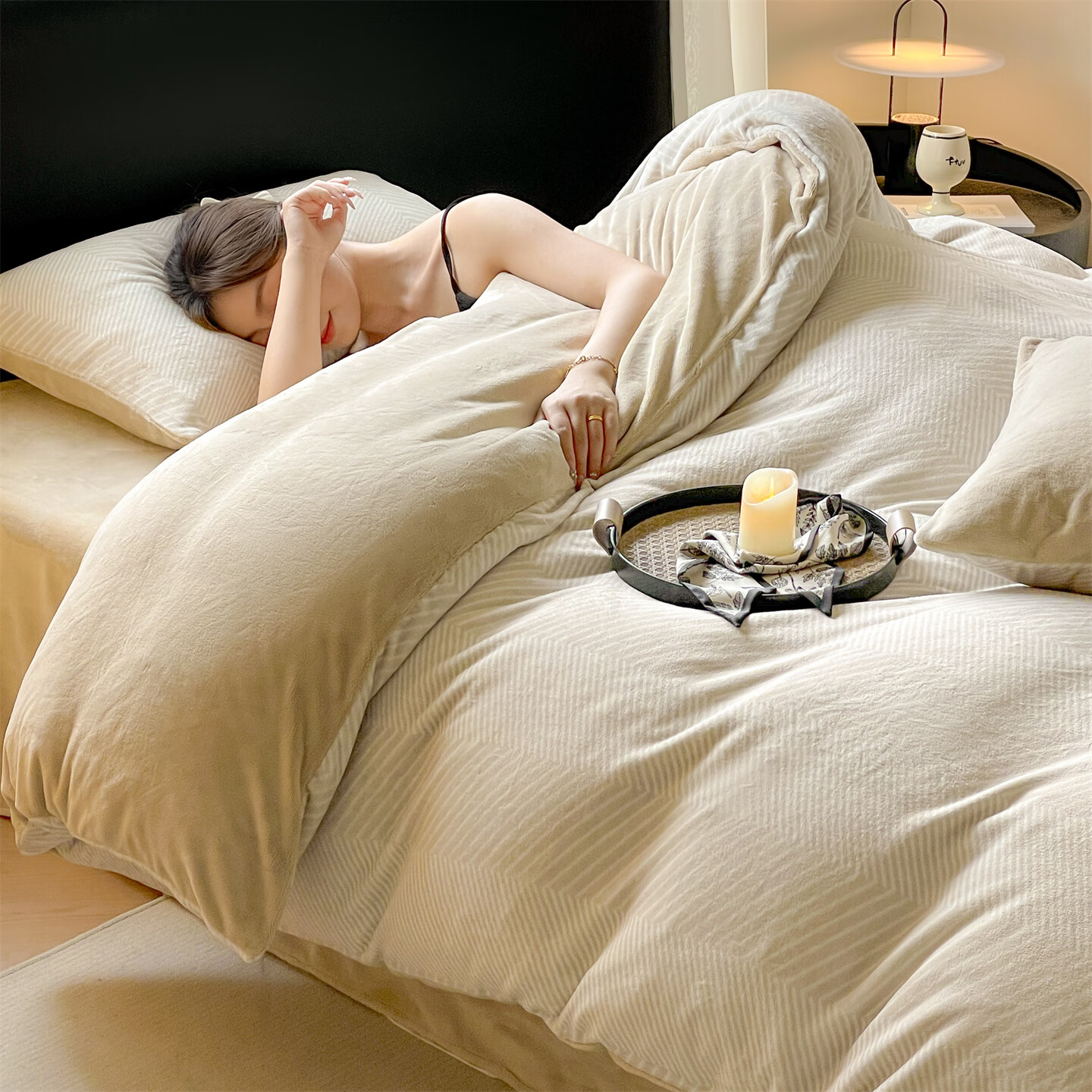 途波列加厚四件套牛奶绒保暖冬季被套床单套件加绒四件套 Bzh细语-奶茶色-暖沙色 1.8床 床单款 (被套200*230cm) 套件