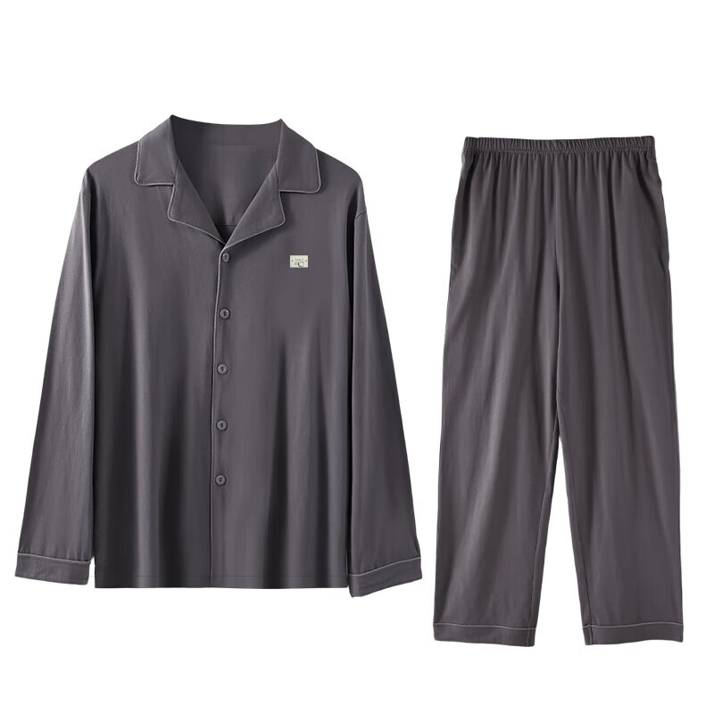 雪中飞男士睡衣男100%纯棉四季款高端家居服套装全棉抗菌防螨高级轻奢 深灰 【100%新疆棉】 XL -175/96A 【建议120-140斤】